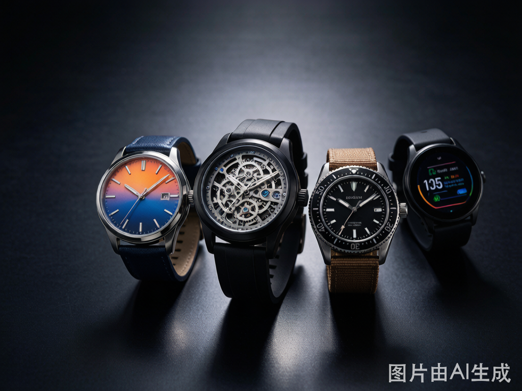 2026 watch trends collage showing skeleton gradient dial and hybrid watches